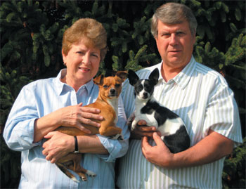Author Shirley Scott with her husband Ray as well as Jack and Dobbie.